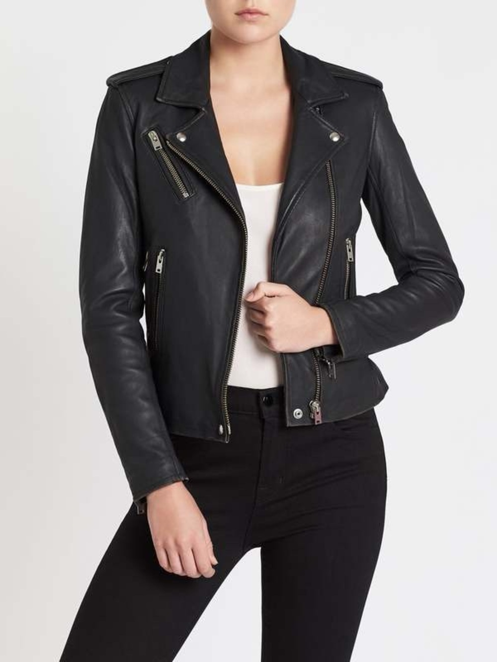 IRO NEWHAN Black Lamb Leather Asymmetrical Moto Jacket Size